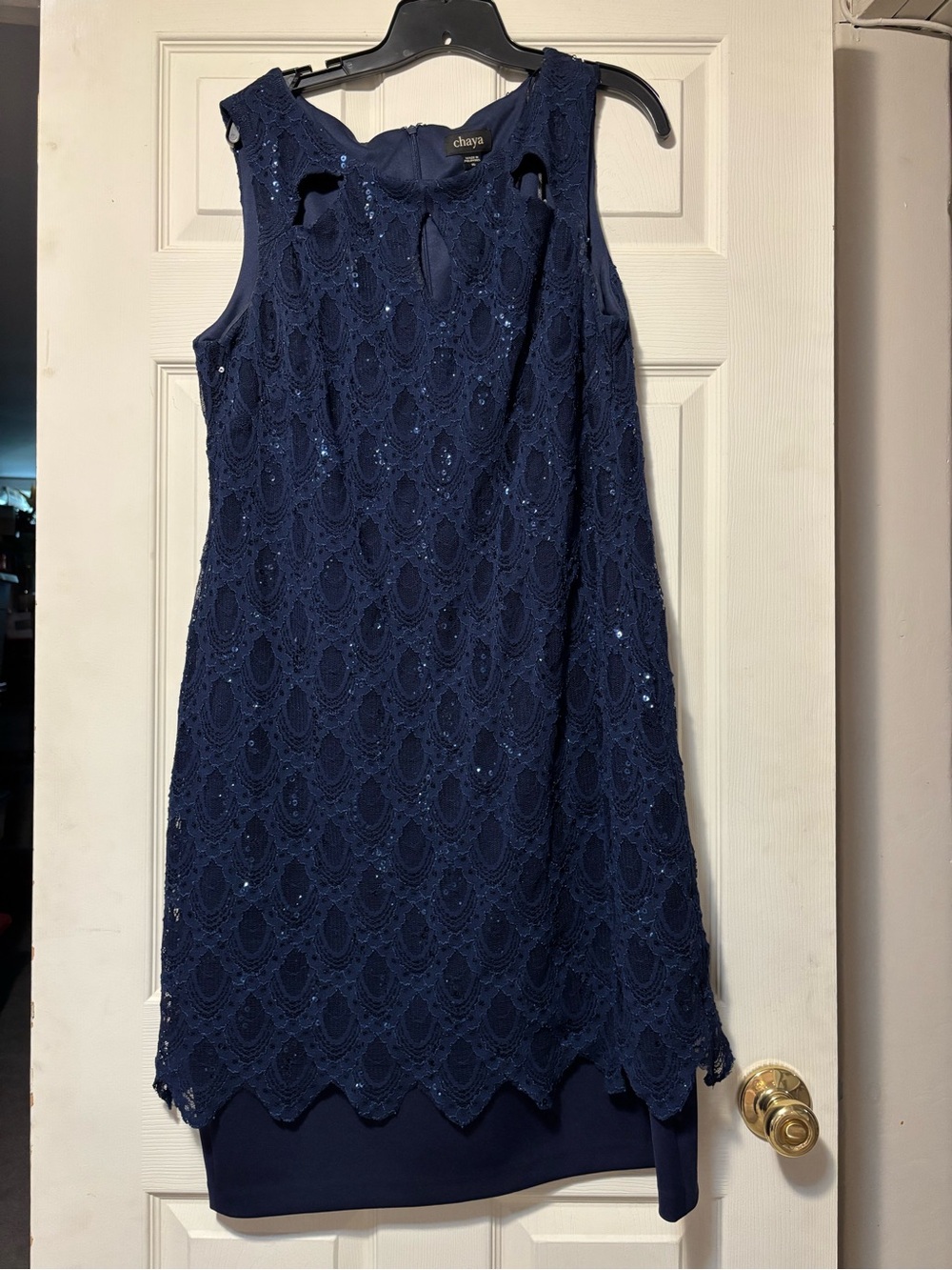 Chaya Navy Lace Sequin Shift Dress